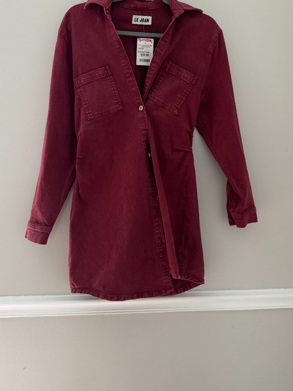 Le Jean Maroon Snap Button Shacket Jacket Size M